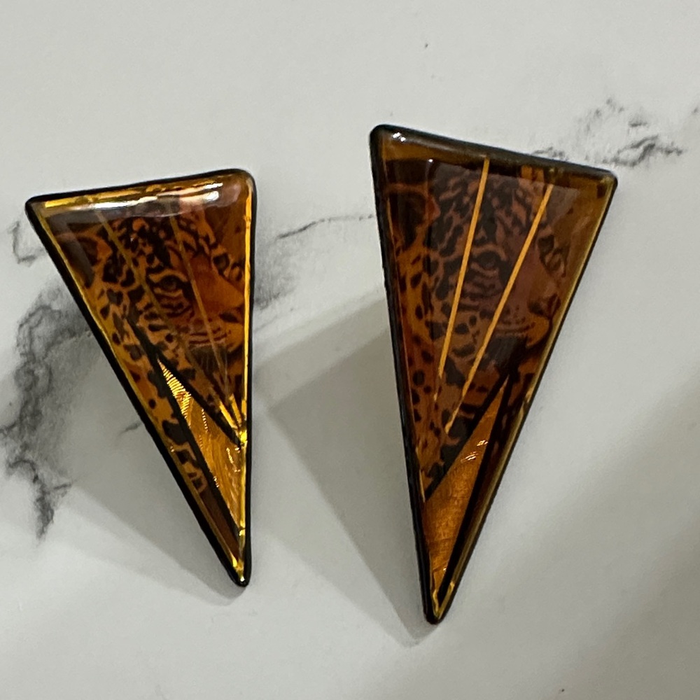 John Crutchfield Leopard Print Triangle Earrings